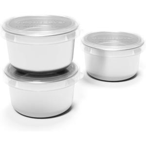 U Konserve Stainless Steel Set of Three Round Food/Condiment/Snack Mini Countainers with Silicone Lids, Leak Proof & Dishwasher Safe (3 oz) (Clear)