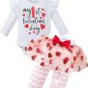 MOMMY'S NEW MAN Newborn Baby Girl My First Valentines Day Outfit Infant Long Sleeve Romper Heart Culottes Pant Set (3-6 Months, Pink)