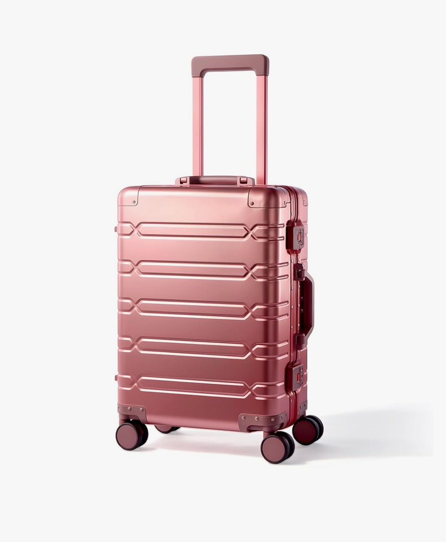 All Aluminum Carry On Luggage 22x14x9 Airline Approved, Zipperless Luggage Premium Aluminum Suitcase Luggage, Hard Shell Carry On Luggage with Spinner Wheels (Rose Gold, 20inch)