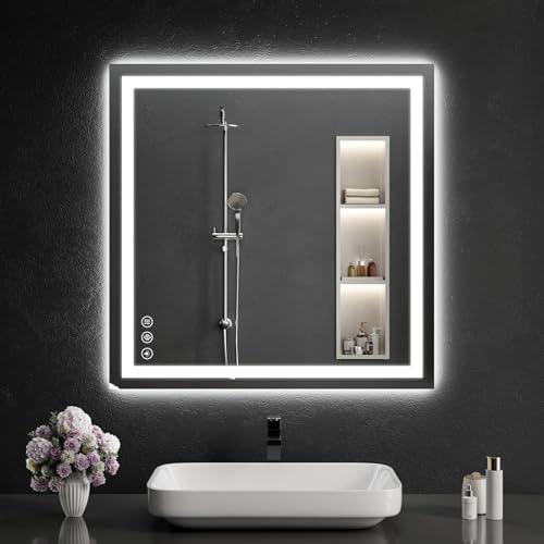 WISSMIELS 30"x30" LED Bathroom Mirror with Lights, Dimmable，Anti-Fog，Bathroom Vanity Mirror for Wall, Backlit + Front Lit, Memory Function, Shatter-Proof，Tempered Glass