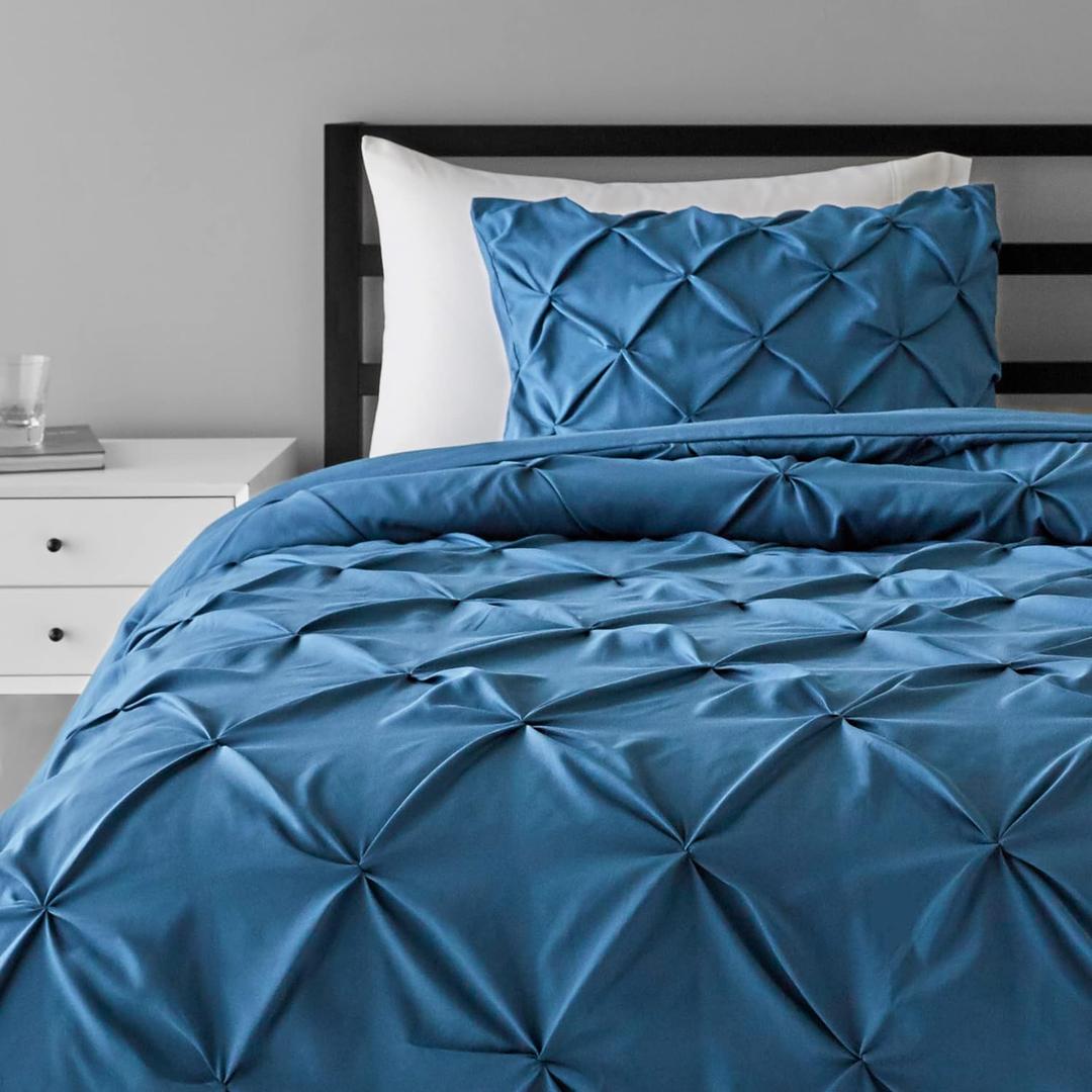 2 Piece Soft, Lightweight Down-Alternative Comforter Bedding Set, Pinch Pleat, Twin/TwinXL, Dark Teal, Geometric