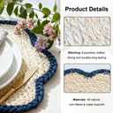 Stylave 4pc Sunflower Rattan Placemat Set, Woven Boho Table Mats, Blue