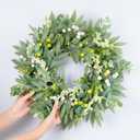 Door Wreath Green Eucalyptus for Front Door Wreaths Spring Summer Olive Wreath Artificial Leaves Mixed Berry Wreaths for All Season Home Farmhouse Porch Year Round Outdoor Wall Decorating,18-20 Inch