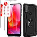 for Motorola Moto G Power (2022) Case with [2 Pack] Tempered Glass Screen Protector, for Moto G Power 2022 Case Heavy Duty Armor [Military-Grade] Protectivewith Magnetic Ring Stand Phone Cover (Black)