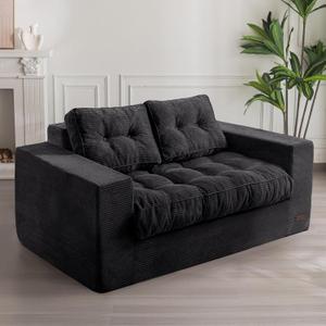 MAXYOYO Bean Bag Chair for Adults, Upholstered Floor Sofa with Armrests, Loveseat Boneless Couch with Tufted Cushion & Backrest, Sofa in A Box, Large Bean Bag Couch for Bedroom Living Room, Black