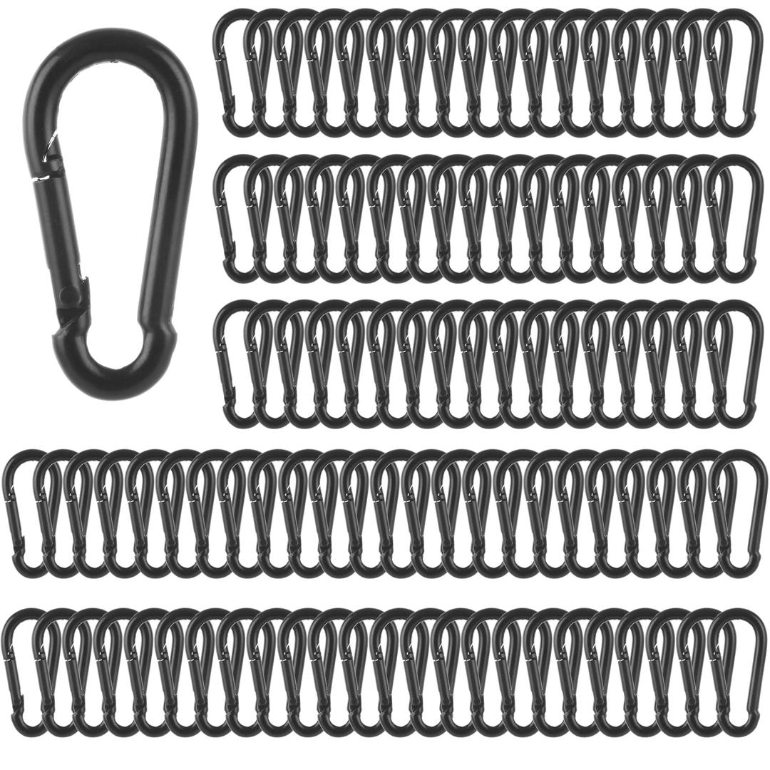 MIVIDE 100 Pack M4 Black Carabiner Clip Spring Snap Hook, 1.57 Inch Heavy Duty Small Snap Hooks Carabiner Quick Link Clip for Camping Hiking Traveling Outdoor Swing Gym, 110Lbs Capacity