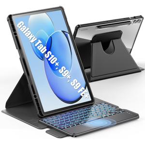 INFILAND for Galaxy Tab S10+, S9+ Plus/S9 FE+ Plus Keyboard Case, [High Precision Tackpad] 360 Rotating Stand Detachable Magnetic Wireless Keyboard Cover, Light Black