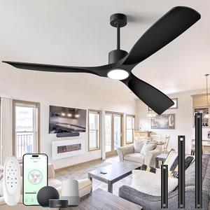 60" Smart Ceiling Fan with Lights,Outdoor Ceiling Fan 3 Blade,Work with Alexa/Gg/App/Remote,3-Color Light 6-Speed Quiet Reversible DC Motor for Patio Porch Bedroom,Black