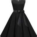 Bbonlinedress Women's 1950s Vintage Rockabilly Swing Dress Lace Cocktail Prom Party Wedding Guest Dress (Black, M)