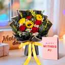Magic Ants Preserved Flower Bouquet Red Roses Sunflowers Forever - Pop Up Card for Mom Wife Daughter - Mothers Day Birthday Anniversary Valentine Gift - No Water No Wilt Wrapped Ready
