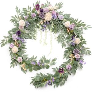 Ling's Moment 9FT Flower Garland for Backdrop Decorations - Wedding Arch Flowers, Eucalyptus & Rose, Artificial Floral Garland for Mantel - Sweetheart Table Decor for Ceremony Reception, Lilac & Gold (Prpl-lilac & Cream) Ling's Moment 9FT Flower Garland for Backdrop Decorations - Wedding Arch Flowers, Eucalyptus & Rose, Artificial Floral Garland for Mantel - Sweetheart Table Decor for Ceremony Reception, Lilac & Gold (Prpl-lilac & Cream)