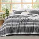 Bedsure Boho Comforter Set Queen - Dark Grey Jacquard Bedding Queen Size, 3 Pieces Farmhouse Shabby Chic Embroidery Bed Set, Soft Fluffy Tufted Striped Comforter for All Seasons