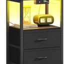 Casaottima Night Stand with Charging Station and LED Lights, End Table for Bedroom with 2 Fabric Drawers, Small Nightstand with Storage Shelf, Bed Side Bedside Table, Black