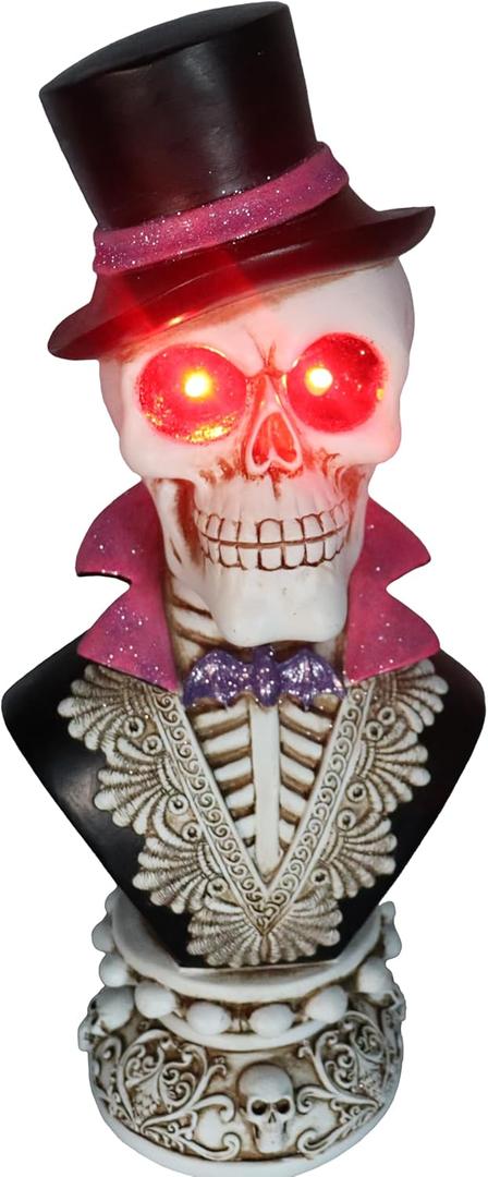 16.5" Halloween Skull Head Decor Statue, Decoration Home Decoration Party Decoration, Skeleton Collection Statue, Halloween Statues, Resin, Mr. Skeleton