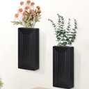 2-Pack Modern Black Wall Planters for Indoor, Bathroom, Kitchen - Terrarium Wood Vase for Decor, Flowers and Faux Greenery
