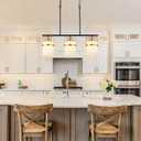 3 Light Kitchen Island Lighting, Black and Gold Dining Room Light Fixture with Milk Glass Shade, Adjustable Height Modern Chandelier Pendant Light for Dining Table Living Room