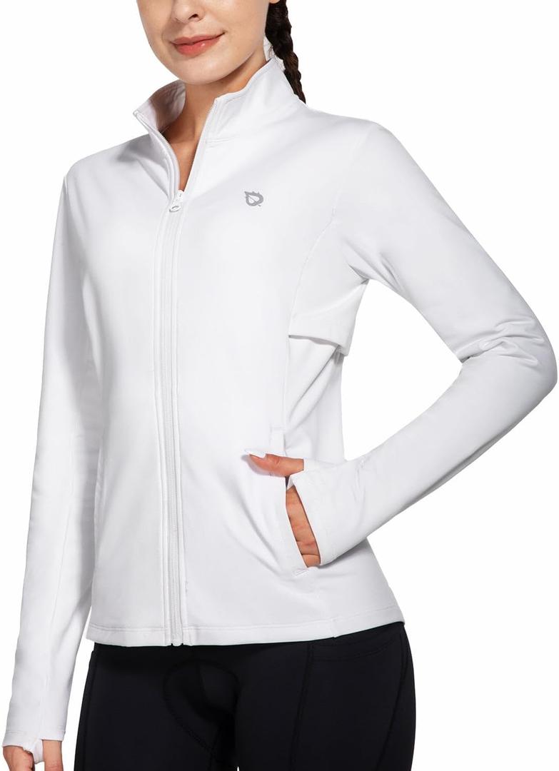 baleaf Women's Fleece Running Jacket Water Resistant Full Zip Winter Cold Weather Gear Thermal Cycling Workout Jackets (Medium, White)