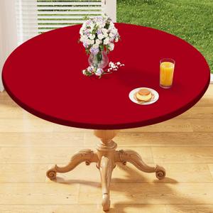 homing Round Elastic Fitted Tablecloth, Water-Resistant Fabric Tablecloths for 36"-44" Tables, Washable Polyester Table Cover for Picnic, Caming, Dinner, Indoor & Outdoor, Red