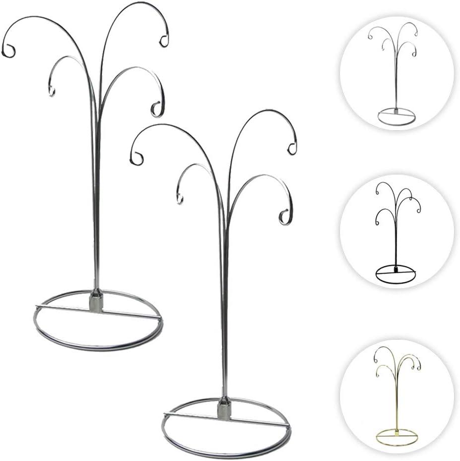 HOHIYA Ornament Display Stand Holder Christmas Hanger Hook Dog Cat Glass Ball Bauble 4 Arms 12inch Silver 2 Pcs Taiwan Made (Silver)