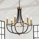 Black and Gold Chandelier 23.6in 6-Lights Living Room Light Fixture for Dining Room Ceiling Large Chandelier Lamp Pendant Lighting Mid Century Modern Candle Style