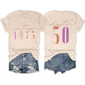 50th Birthday Gift for Women Vintage 1975 Shirt Letter Print Retro Party Tops Casual Short Sleeve Tee (Medium)