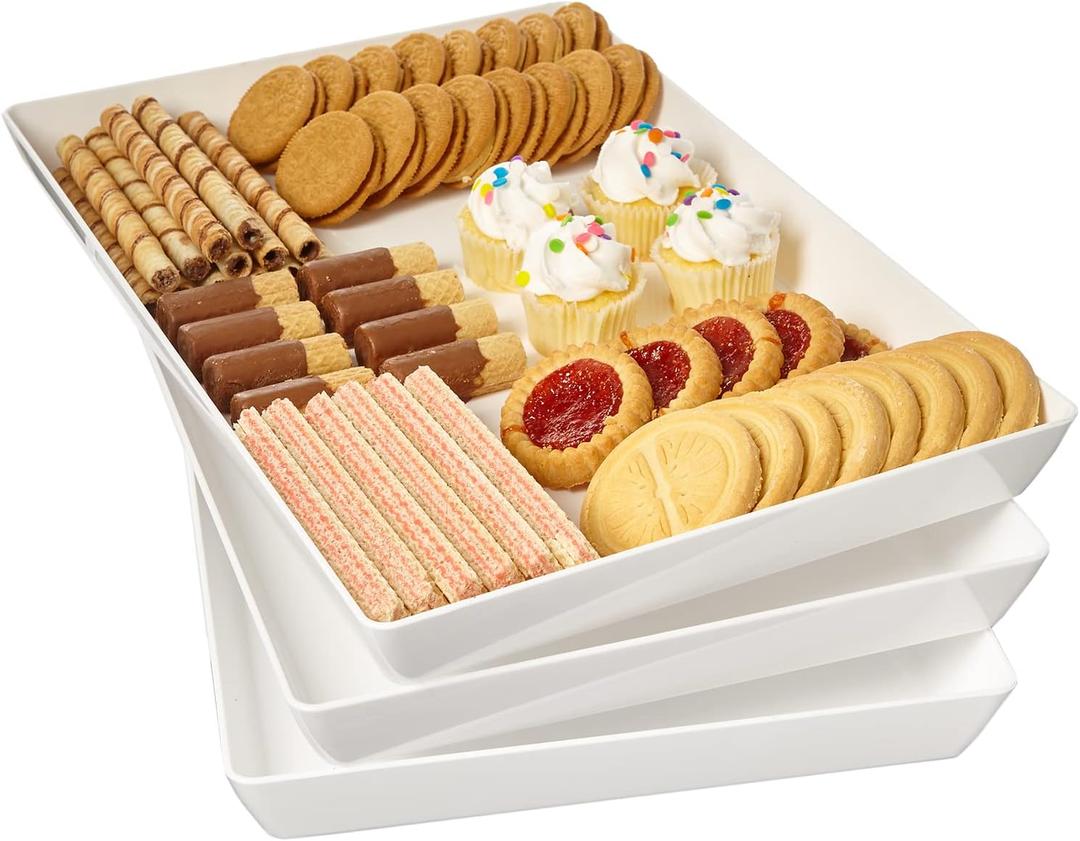 US Acrylic Avant White Plastic Serving Trays (Set of 3) 15 x 10 | Large Reusable Rectangular Party Platters | Serve Appetizers, Fruit, Veggies, & Desserts | BPA-Free & Made in USA