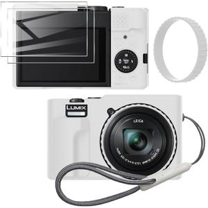 Silicone Case for Panasonic lumix zs99 with Removable Lens Cover and 2PCS Screen Protector and a Lanyard lumix zs99 case - White
