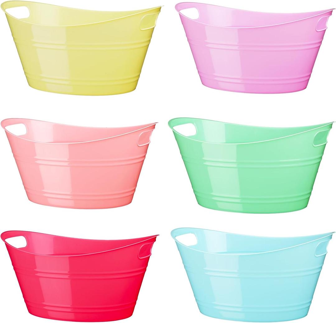 Patelai 6 Pcs Ice Buckets Bulk, Plastic Ice Buckets with Handles, Oval Storage Tub, Large Capacity Drink Tub for Party Bar Wine Beer Champagne Beverage Bottle Cooler(4.5 Liter,Fresh Color)