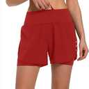 Ksmien Women's 2 in 1 Running Shorts - Lightweight Athletic Workout Gym Yoga Shorts Liner with Phone Pockets, M