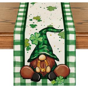 Pack of 2 Artoid Mode Shamrock Lucky Buffalo Plaid Gnomes St. Patrick's Day Table Runner, Kitchen Dining Table Decor for Outdoor Home Party Decor 13 x 72 Inch 