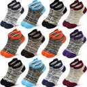 Kids Socks Boys Girls Ankle Striped Athletic Heel Tab No Show Low Cut Socks 12 Pairs 1-14 Years (Gray)