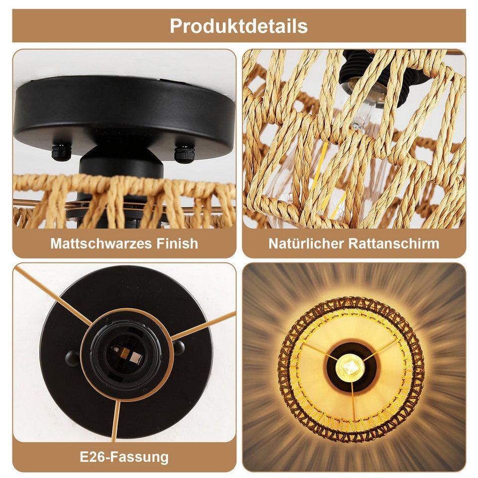  LED Rattan Deckenlampe aus Rattan/Metall Boho Pendelleuchte