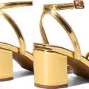 DREAM PAIRS Women's Chunky Strappy Heels Square Open Toe Ankle Buckle Low Heels Sandals for Daily Wedding Party Dress, Size 6, Gold