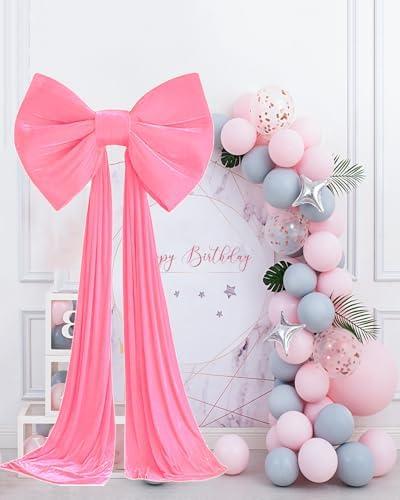 Large Pink Bow Birthday Decorations, 31'' x 60'' Big Bow Themed Backdrop Room Wall Decor Wedding Engagement Bachelorette Baby Shower Bridal Christmas Tree Decoration (Large)