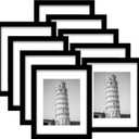 Wiscet 11x14 Picture Frame Set of 9, Display Pictures 8x10 with Mat or 11x14 Without Mat, Photo Frame for Wall Mounting or Tabletop Display, Black.