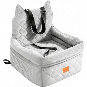 CABZOON Dog Car Seat for Small/Medium Dogs Up to 35lbs,Elevated Cushion Fits in Front/Back Seat,Travel Safety Per Car Bed with Washable Removable Cover, Storage 2 Pockets BlackGrey