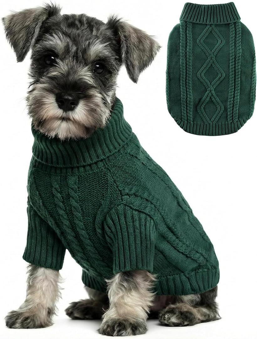 Small Dog Sweater Clothes Pullover Knitted Dog Coat Sweaters for Small Dogs Cats Girl Boy Thick Warm Puppy Clothes for Chihuahua Yorkie Bulldog Christmas Cold Weather Pet Outfits (XS (Back: 9",Chest: 11.8", 2-5lbs), #Dark Green)