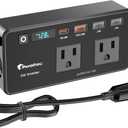 200W Power Inverter for Car DC 12V to 110V AC Converter with LED Display & 4 USB Ports (24W PD USB-C) Compact Vehicle Adapter for Laptop, Tablet, Phone Road Trip Essential