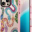 Compatible for iPhone 16 Pro Case Cute - Durable Shockproof 6.6 ft Drop Impact Phone Case - Glitter Pink Funny Snake Design for iPhone 16 Pro 6.3"
