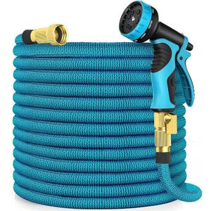 Expandable Garden Hose 50 ft Water Hose with 10 Function Spray Nozzle, Lightweight Flexible Hose with 3/4 Inch Solid Fittings and 4-Layer Latex Core, 50ft Retractable Stretch Hose (Blue)