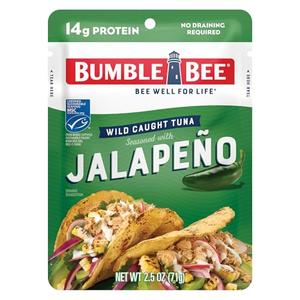 Bumble Bee Jalapeno Seasoned Tuna, 2.5 oz Pouch - Ready to Eat - Wild Caught Tuna Packet - 14g Protein per Serving - Gluten Free Pack of 12