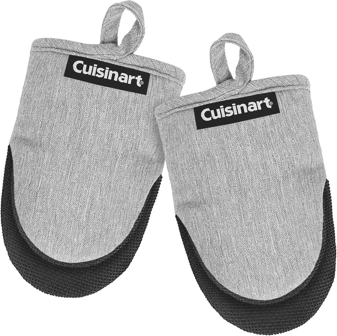 Cuisinart Mini Oven Mitts  5.5 x 7 Heat-Resistant Kitchen Mitts for Oven with Non-Slip Neoprene Palm, Cotton Filling, and Fabric Loop  Durable Oven Mitt Set for Cooking & Baking (Chambray) (Light Gray)
