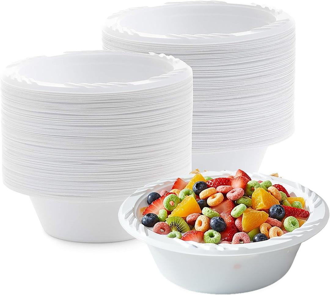 White Plastic Bowls - 12 oz. (100 Count) BPA-Free, Microwavable, Plastic Soup Bowls Perfect Disposable Bowls for Party & Everyday Meals
