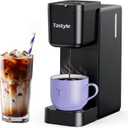 Tastyle Single Serve Coffee Maker Hot and Iced with Bold Brew, Small Coffee Machine for K Cup and Ground, Fits 7.3'' Travel Mug, Brews up to 16 Oz, 5 Cup Sizes, for Office, RV& Hotel, Elegant Black