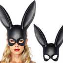 Masquerade Rabbit Mask for Women, Adult Bunny Ear Rabbit Mask for Halloween Eve Party Costume Accessory (Black)