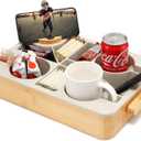Nnewvante Couch Tray with Removable Silicone Insert, Non-Slip Couch Caddy for Drinks Snacks Remotes, Bamboo Sofa Tray for Deep Couches, Sectionals & Movie Night with Carry Handle 14x10inch (14in, Beige)