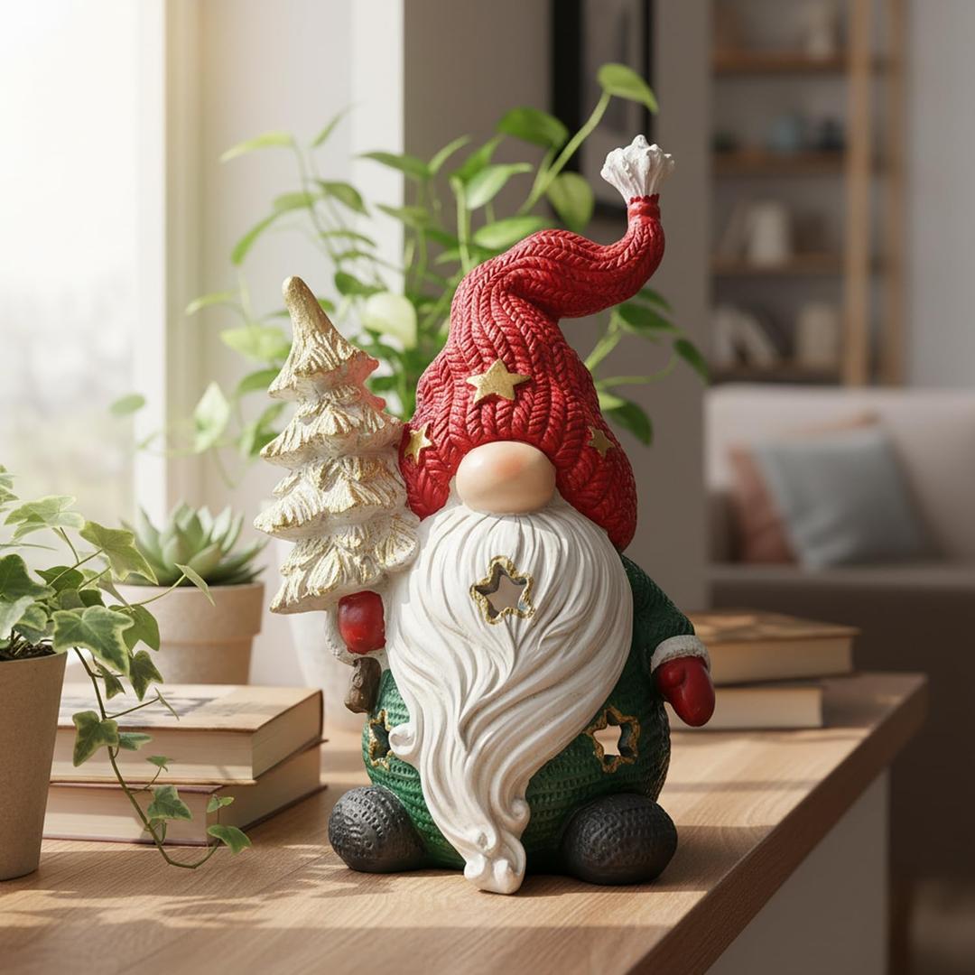 LIFFY Gnomes Decorations for Home- 10" Large Hand-Painted Light up Gnome Lamp Indoor Decor for Desk, Shelf, Windowsill, Bedroom, Unique Holiday Gnome, Gift for Valentine's Day & Mother's Day(Red)