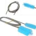 Flexible Drain Brush, Nylon Cleaner Double Ended Elastic Hose Pipe 67-inch and 2 PCS 8.2-inch Straw Cleaning Brush (Blue)