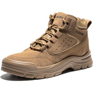 Furuian Steel Toe Boots for Men Women Comfortable Lightweight Work Boots for Men Slip Resistant High Top Steel Toe Safety Shoes Puncture Proof Indestructible Construction Shoes (Brown) Size 7