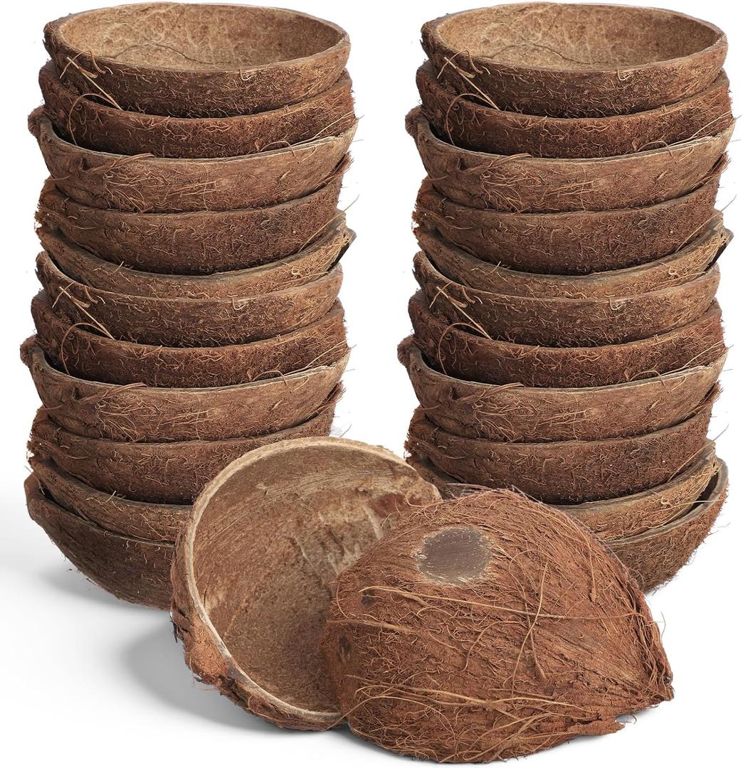 LemonRoad 24 Pcs Natural Coconut Shell Bowl Halves About 2/5 The Size of a Coconut Smooth Bottom for Easy Standing Craft Material Flower Pot Aromatherapy Arrangement Ornament(Hairy)